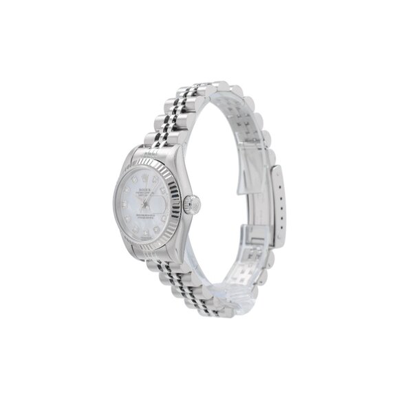 Rolex Ladies Datejust 26mm SS White MOP Diamond Dial Fluted Jubilee Watch 79174 main image 9